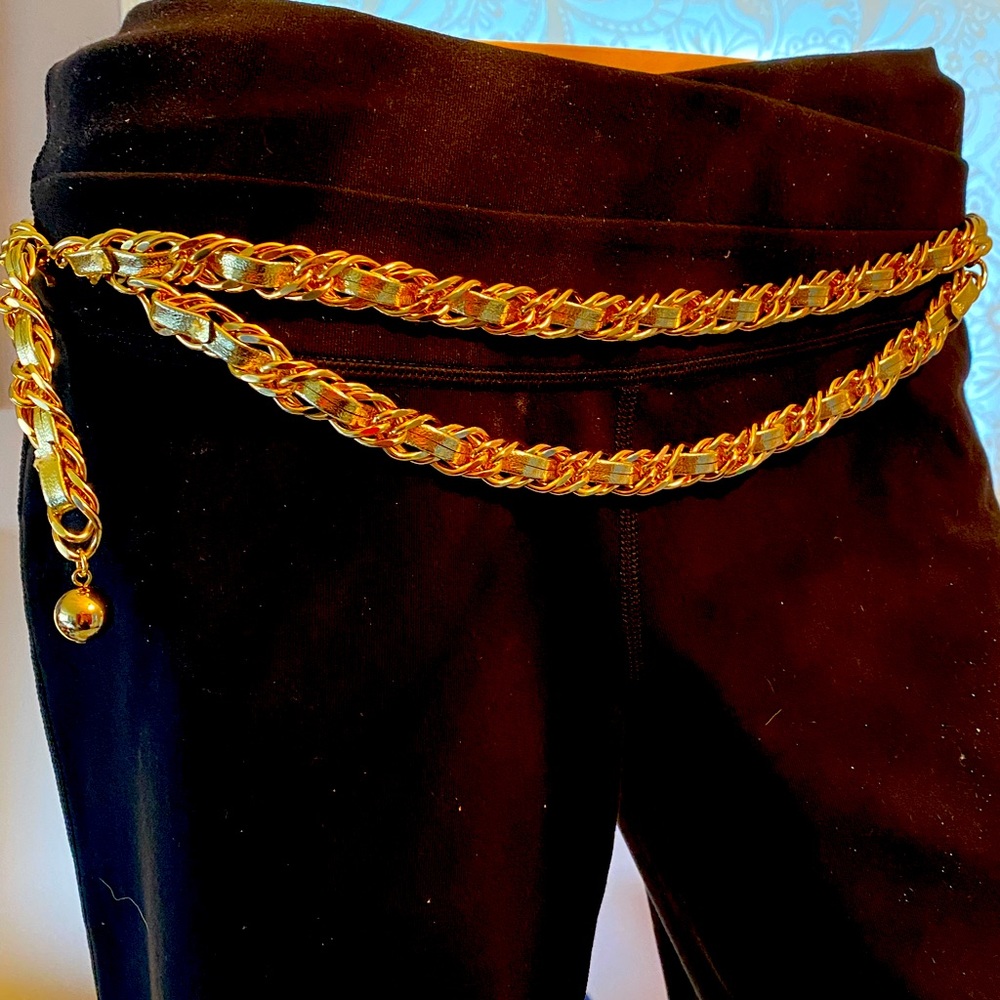 Gold Chain Belt, Double Strand Section Up to 38"